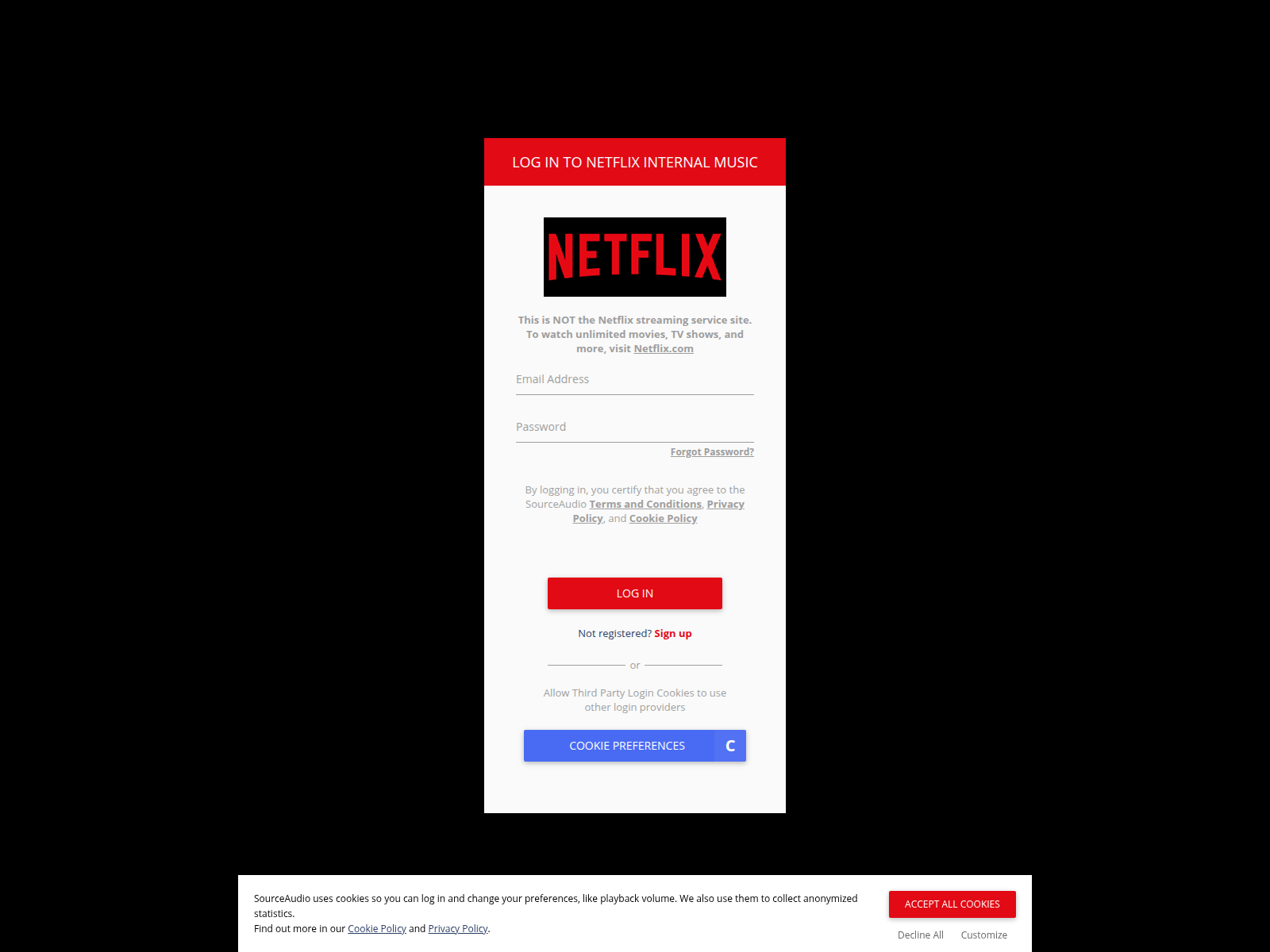 Screenshot of netflix.sourceaudio.com