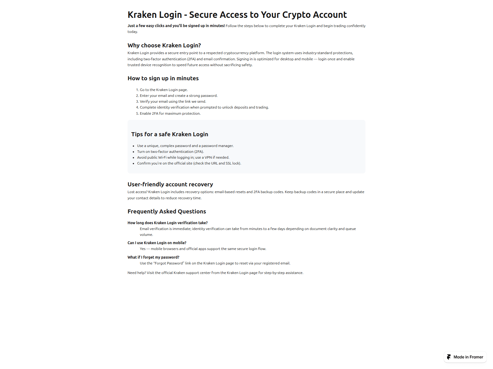 Screenshot of app-kraken-help.framer.ai
