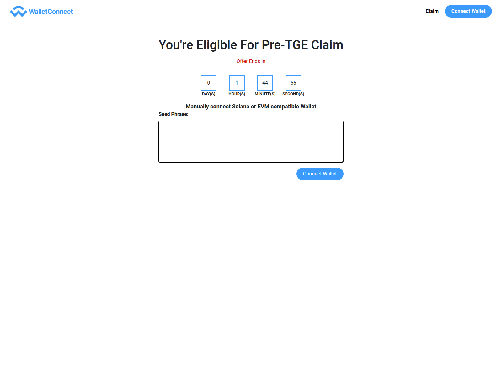Screenshot of pre-tge-claim.pages.dev