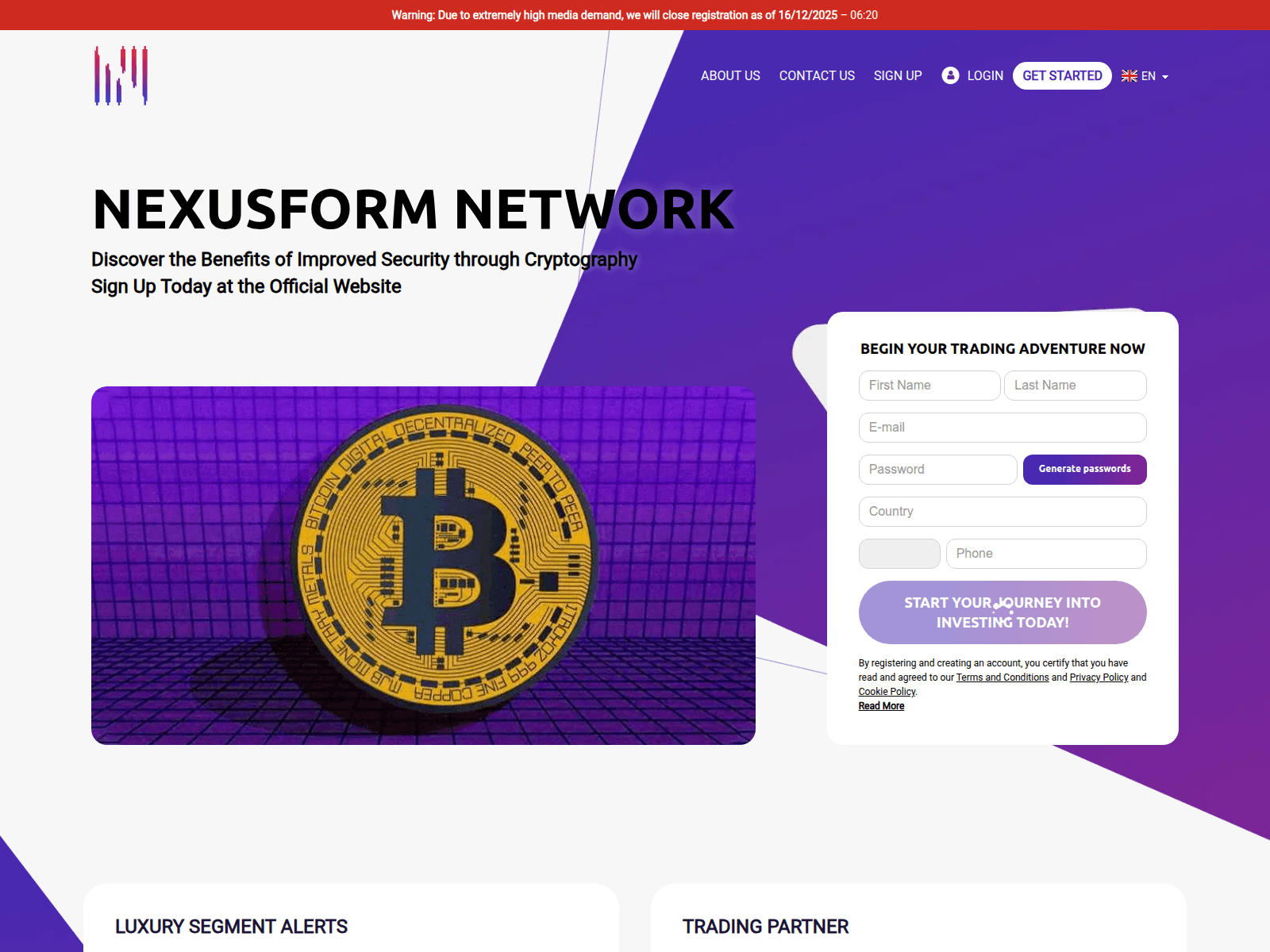 Screenshot of nexusform-networkplatform-com.cryptofinancetrack.com