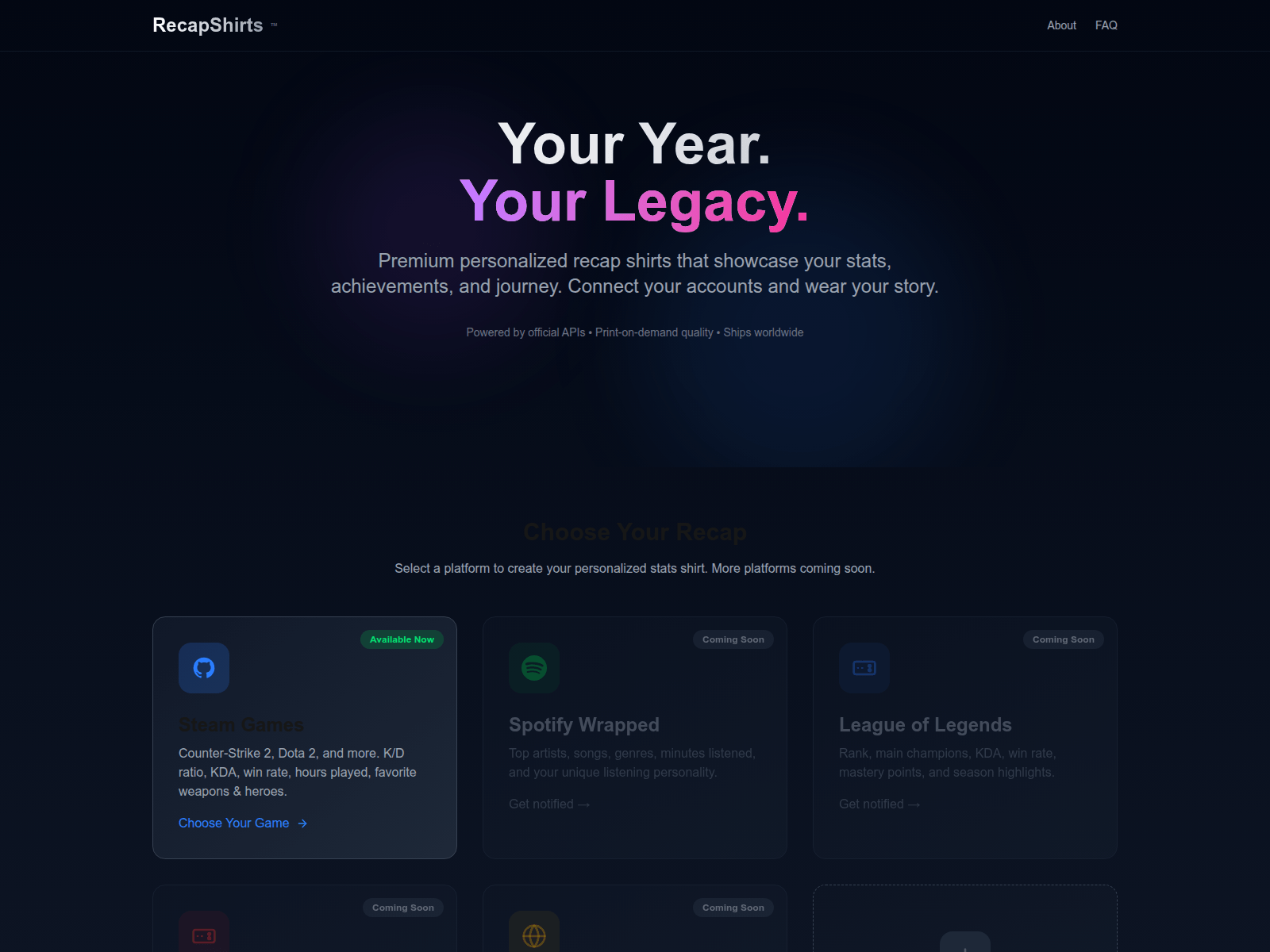 Screenshot of recapshirts.com