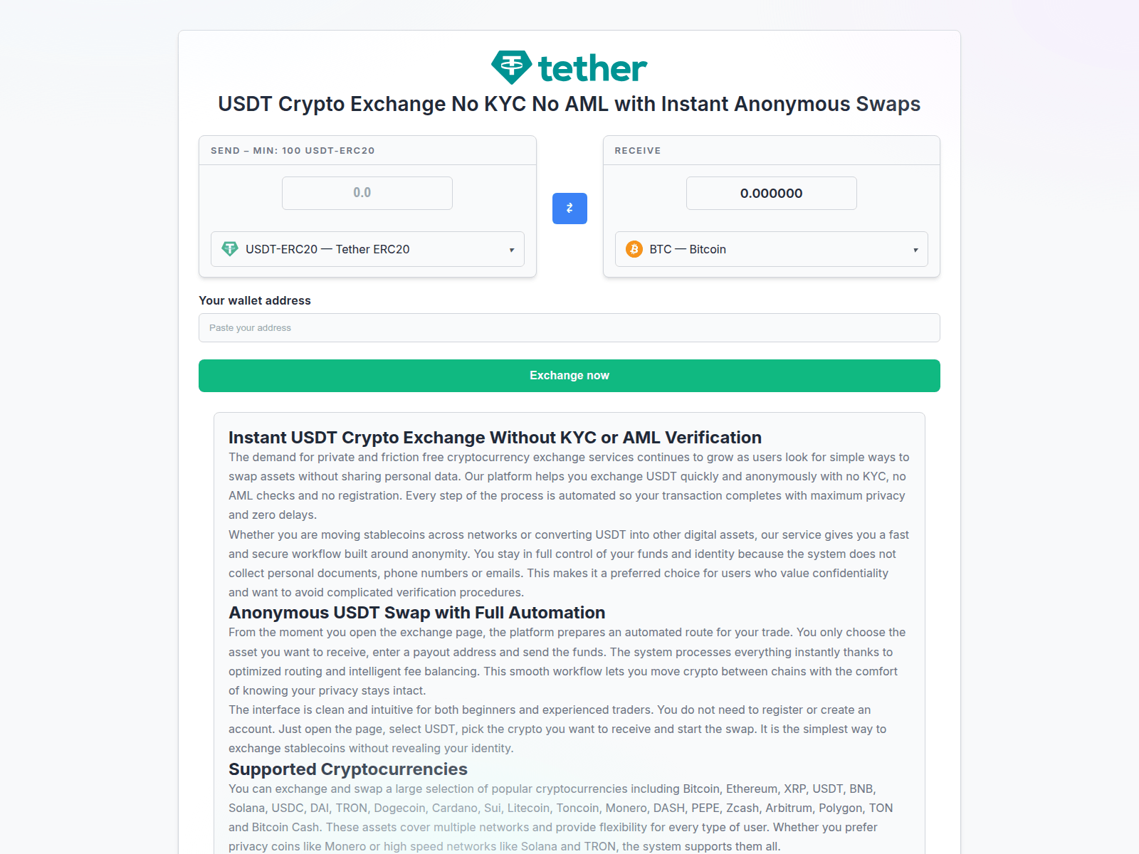 스크린샷 of usdt-crypto-exchange.com