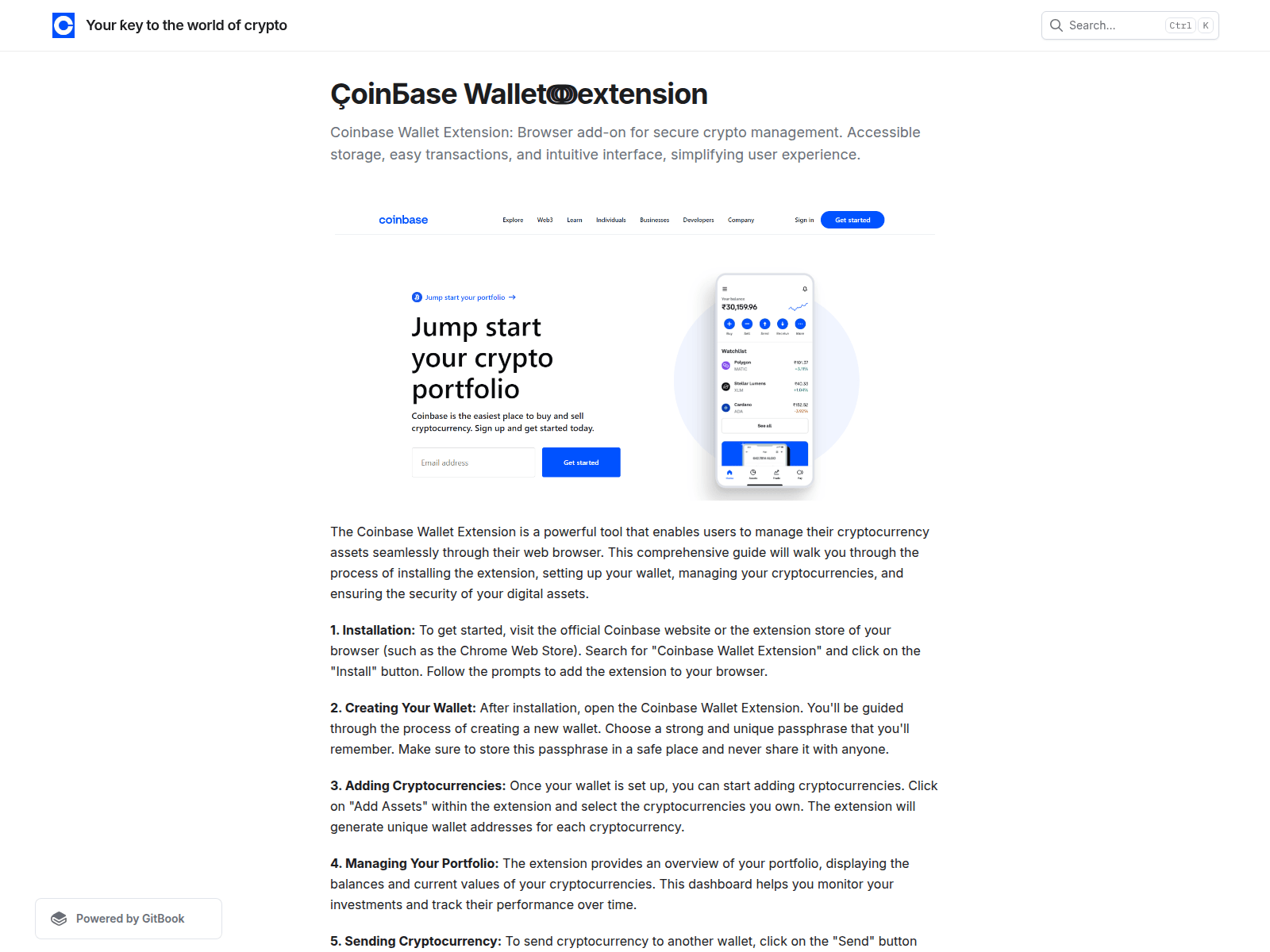Screenshot of coinbasewlltextension.gitbook.io