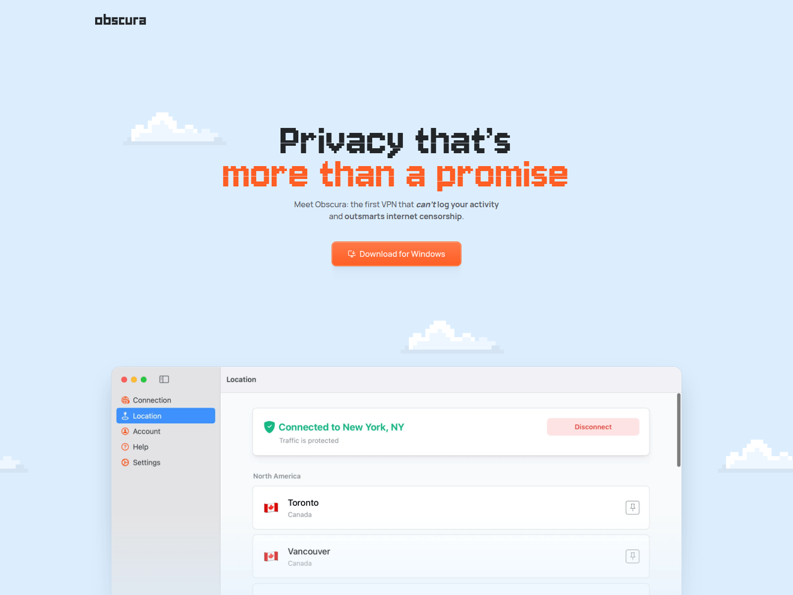 Screenshot of obscura-vpn.com