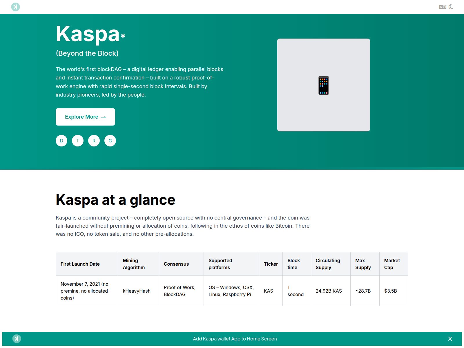 Screenshot of kaspa-wallet.co