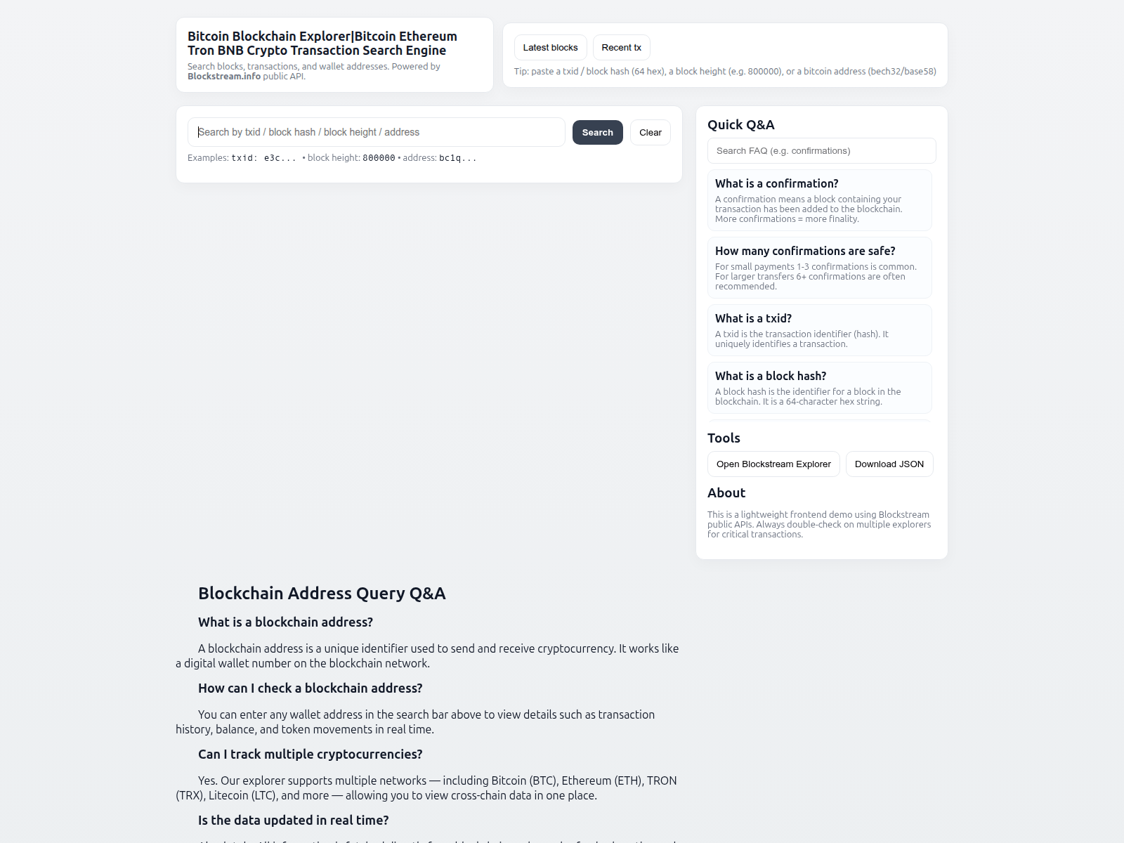 Screenshot of bitcoinexplorer.cc
