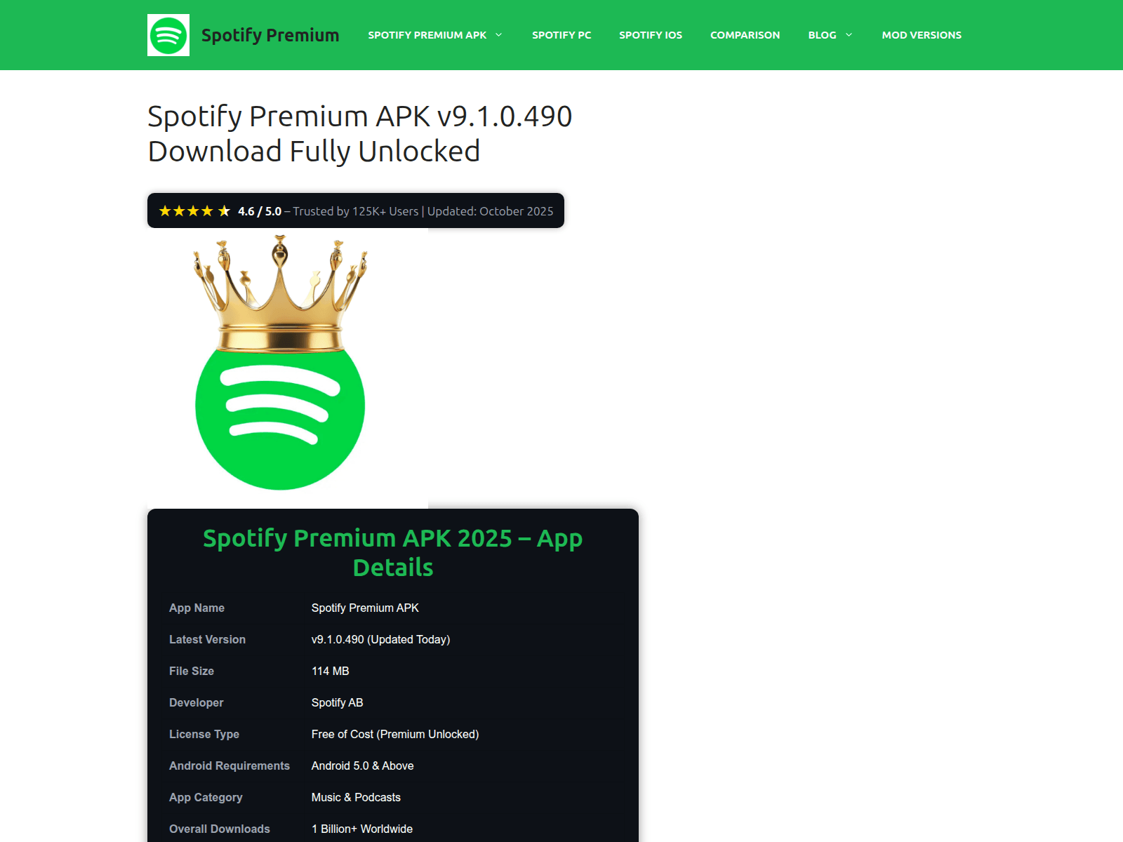 Screenshot of spotifyapkpremium.com