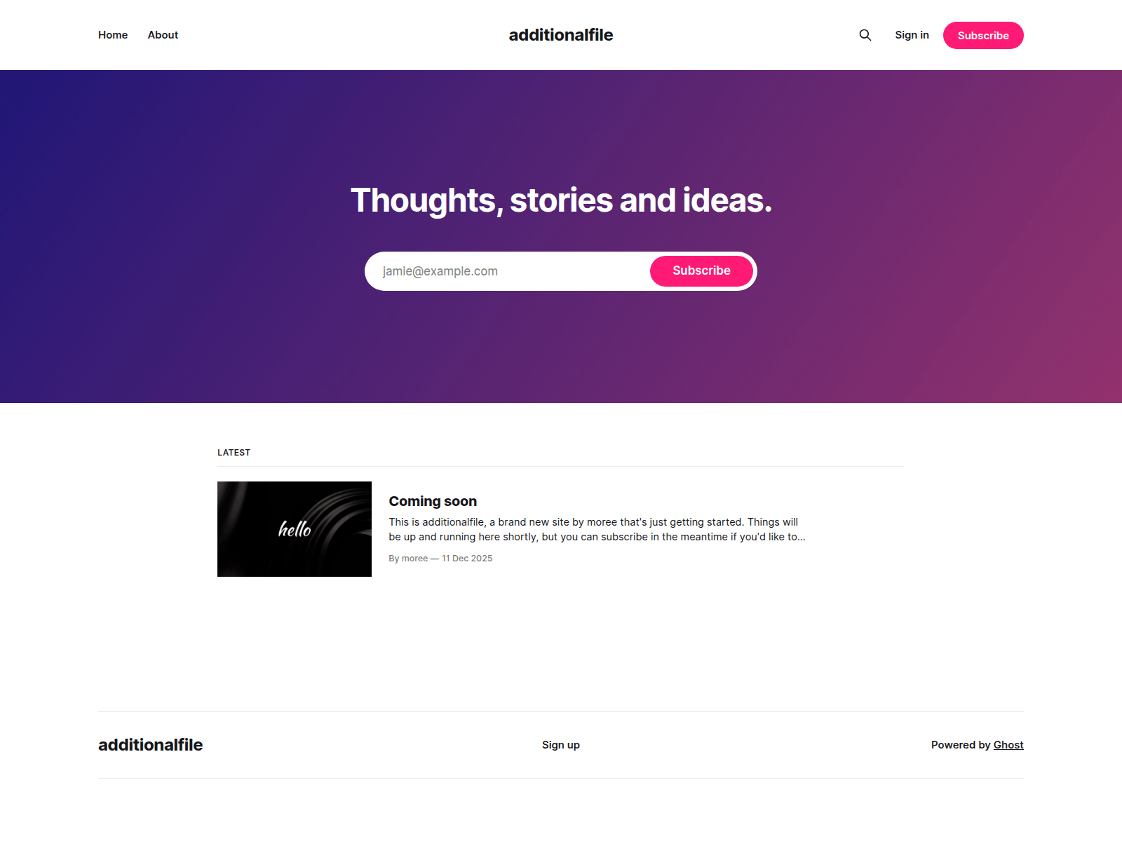 Screenshot of additionalfile.ghost.io