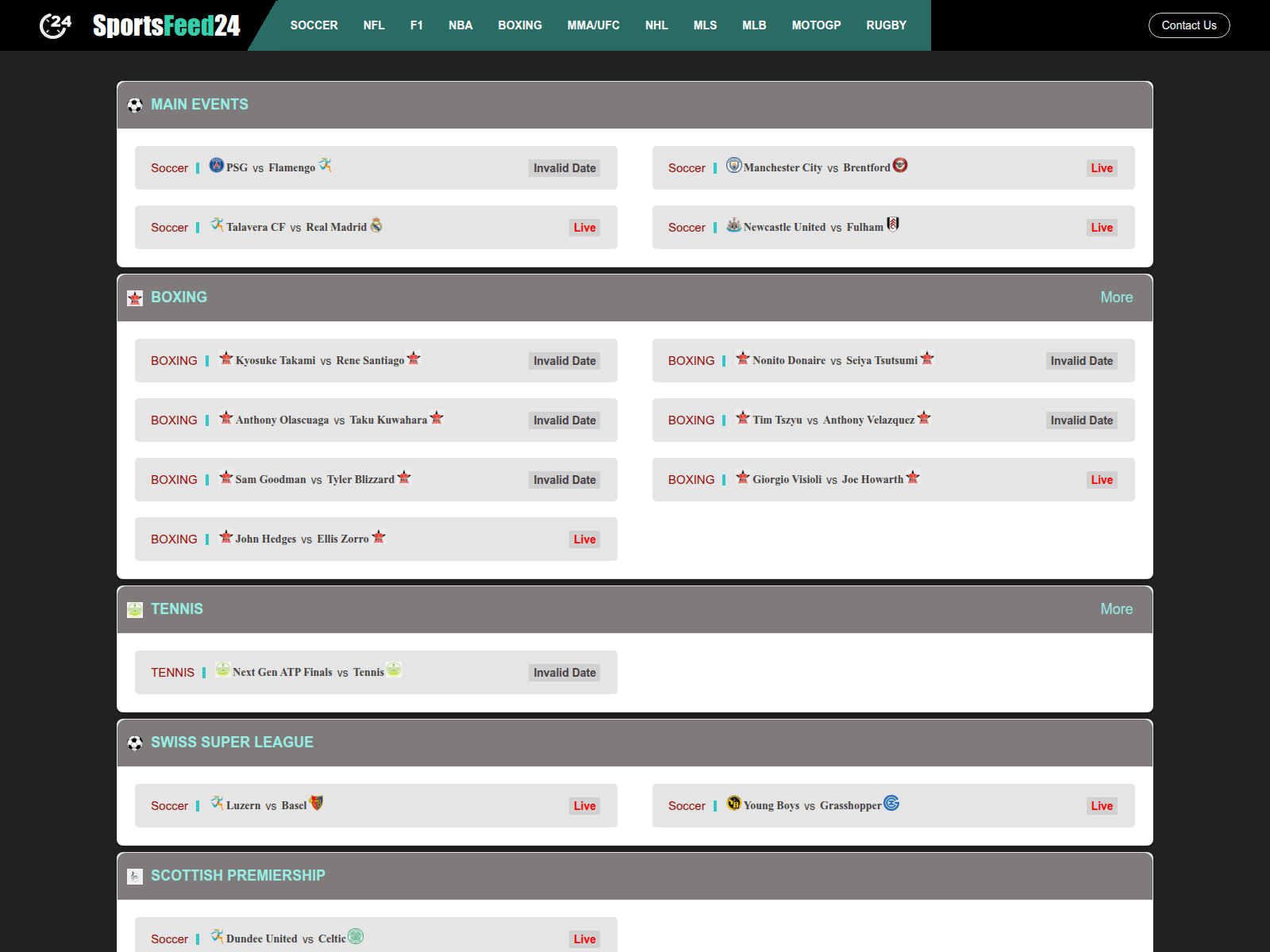 Screenshot of sportsfeed24.to