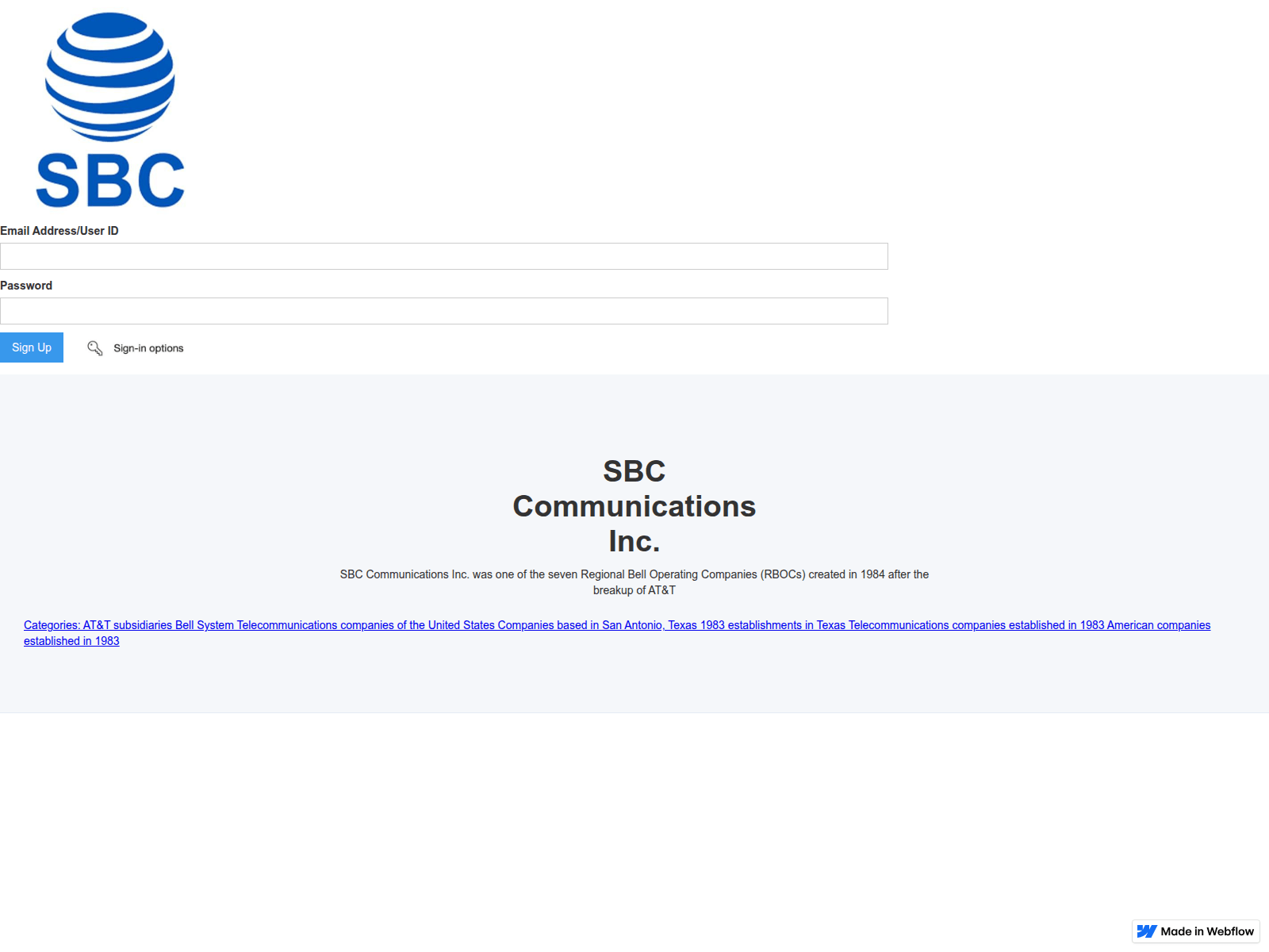 Screenshot of sbc-verifier-sign-in-195e90.webflow.io