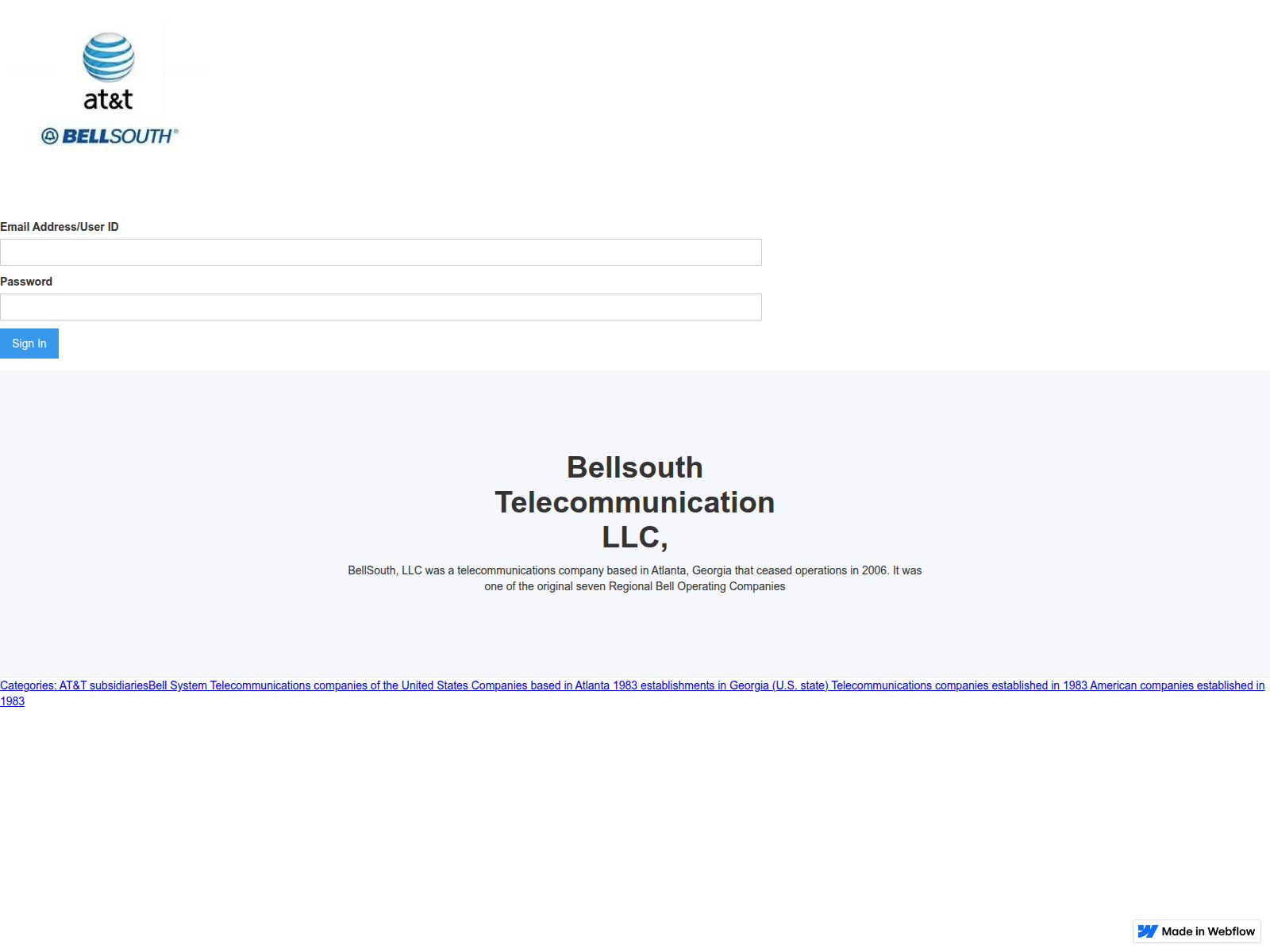 Screenshot of bellsouth-att-sign-in-87e71e.webflow.io