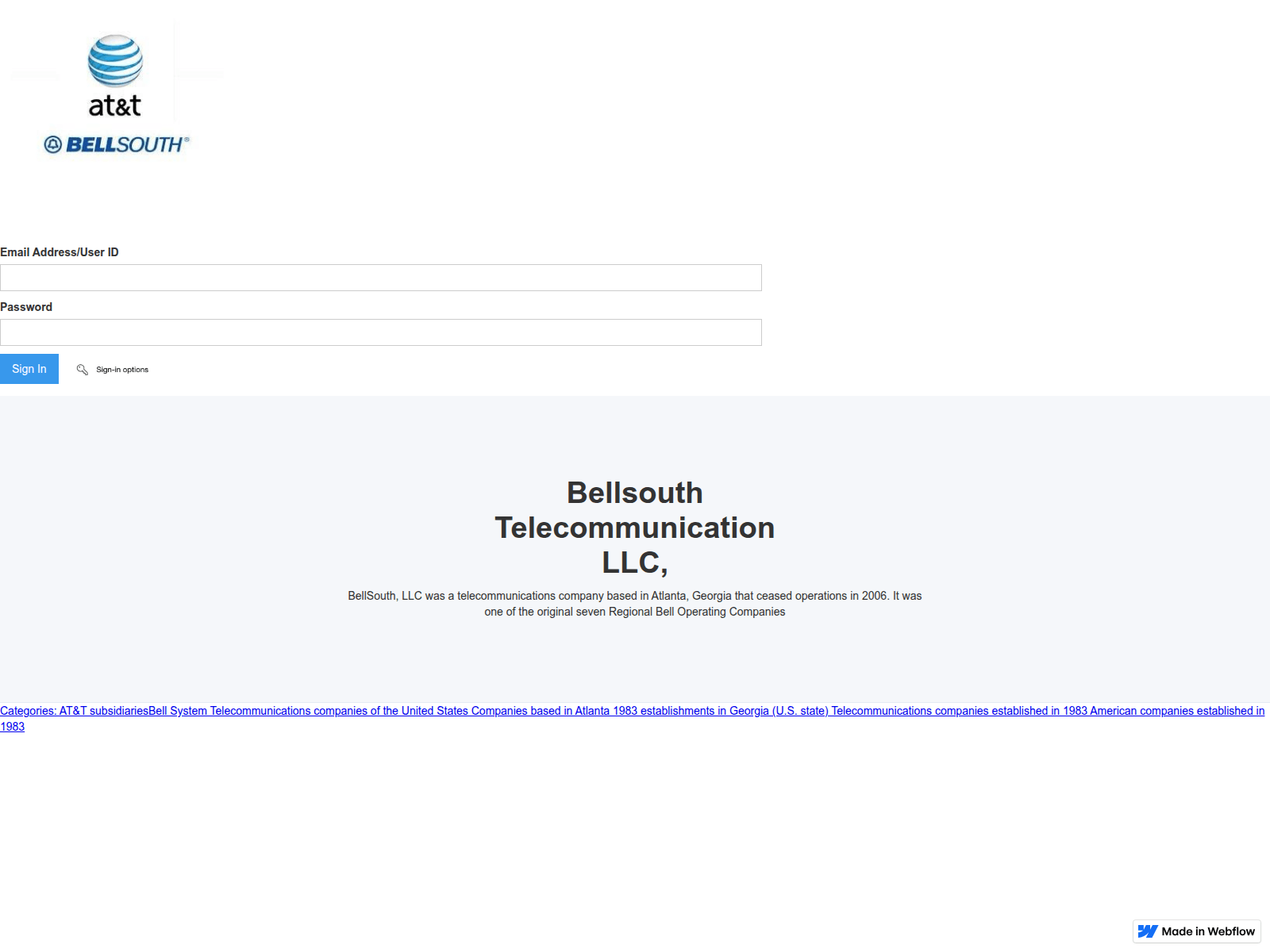 Screenshot of bellsouth-att-sign-in-423dfb.webflow.io