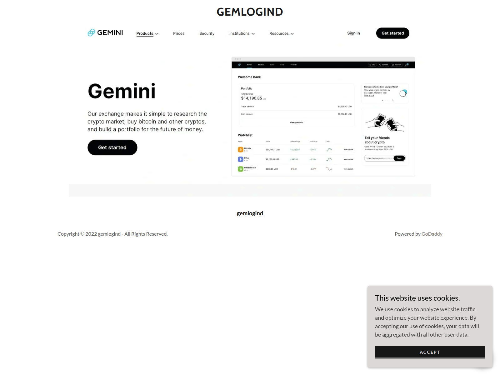 Screenshot of gemlogind.godaddysites.com