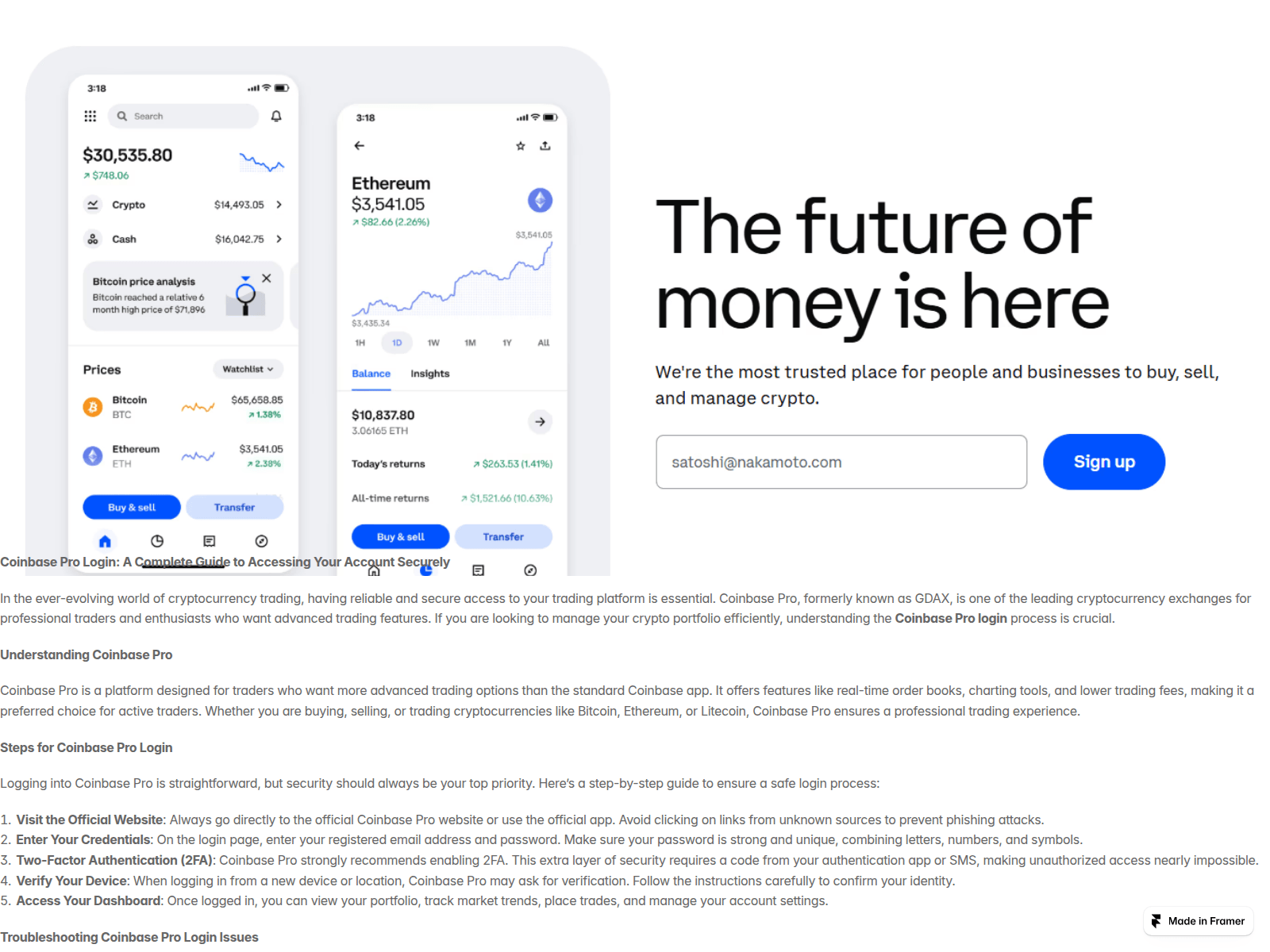 Screenshot of coinbase-prologin.framer.ai