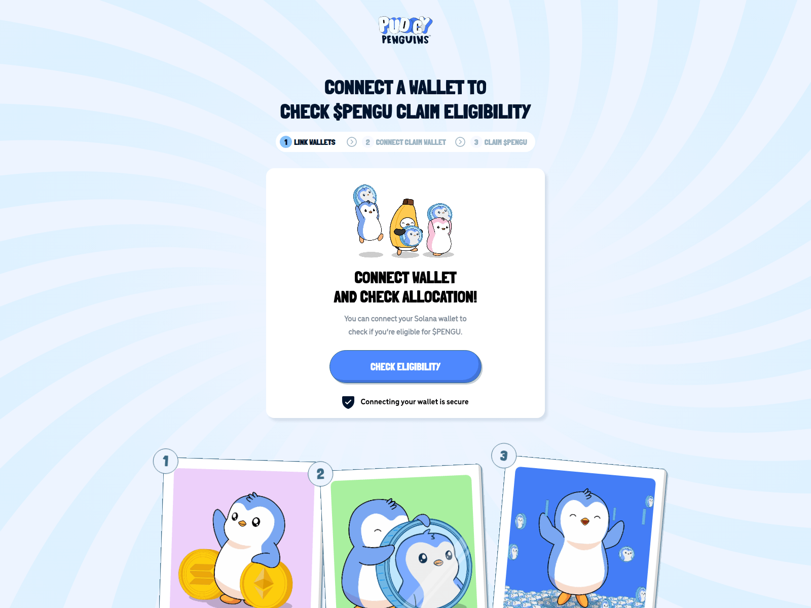 Screenshot of claim.pudgypenguins.game/check