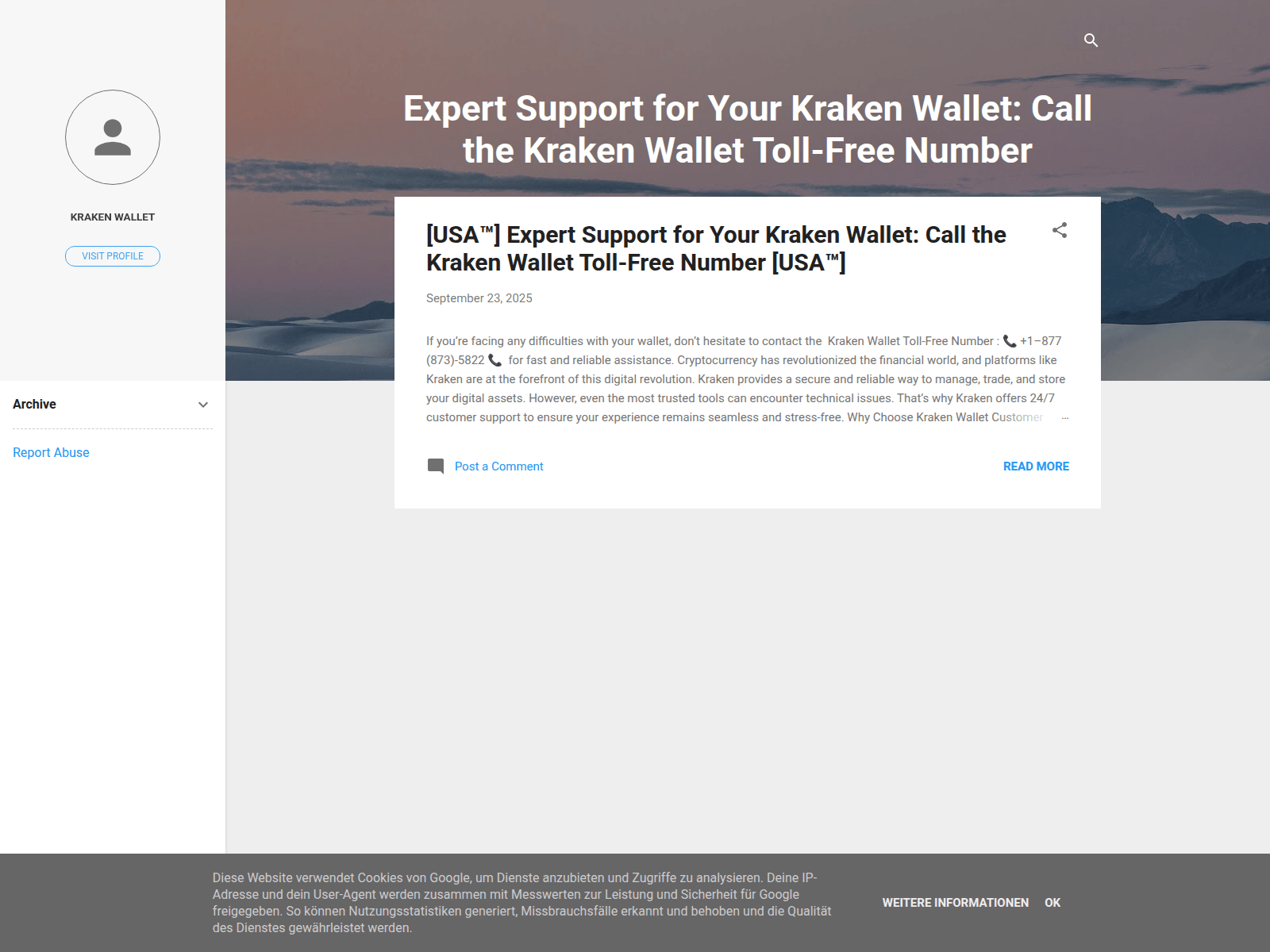 Screenshot of krakenwalletsupports.blogspot.com