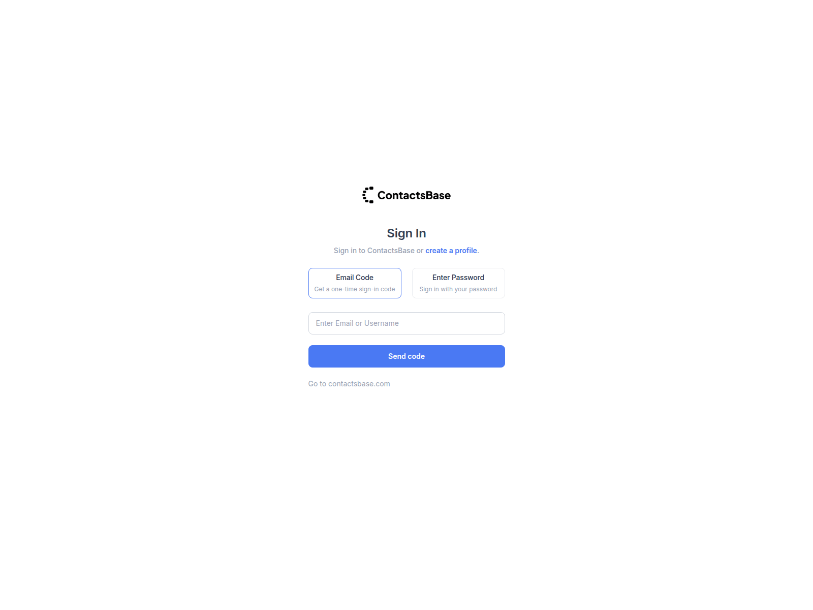 Screenshot of app.contactsbase.com