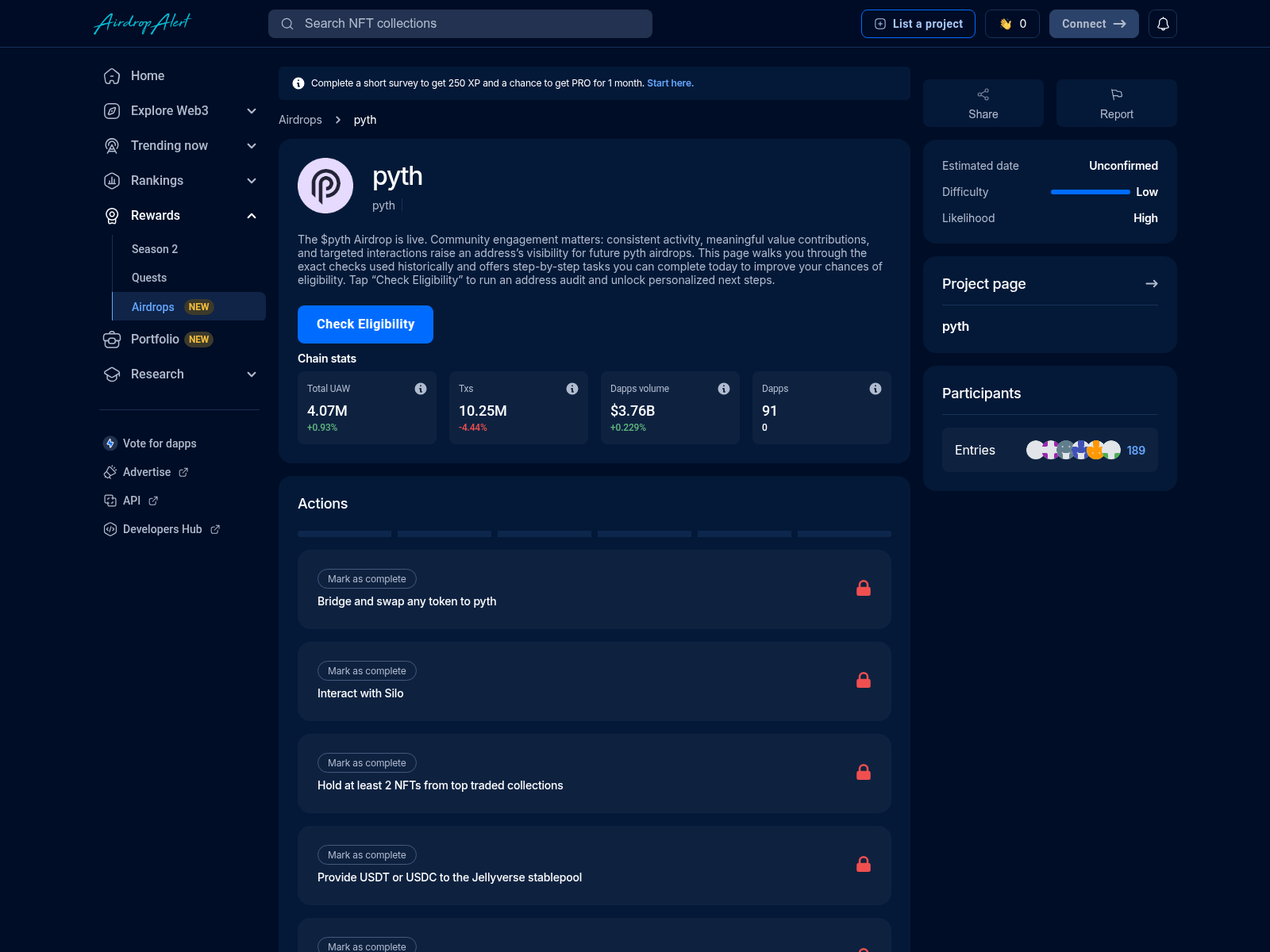 Screenshot of pyth.airdropsalert.pro/claim