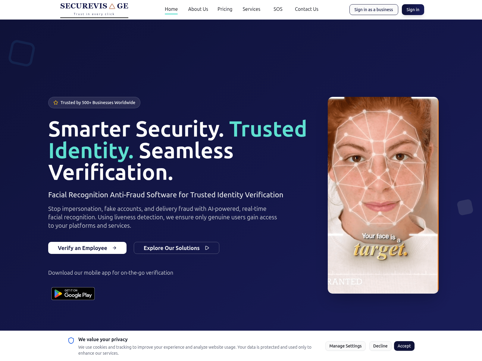 Screenshot of securevisage.com