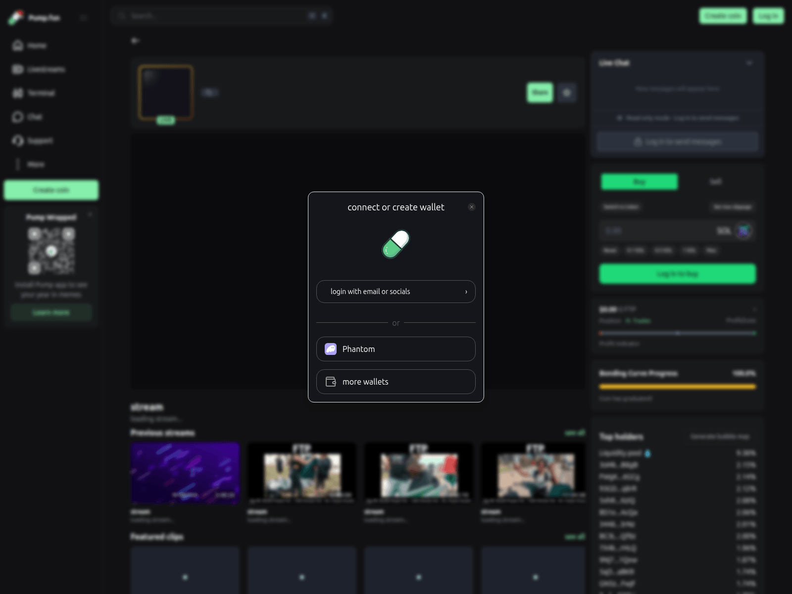 Screenshot of pump.fun-streamers.live