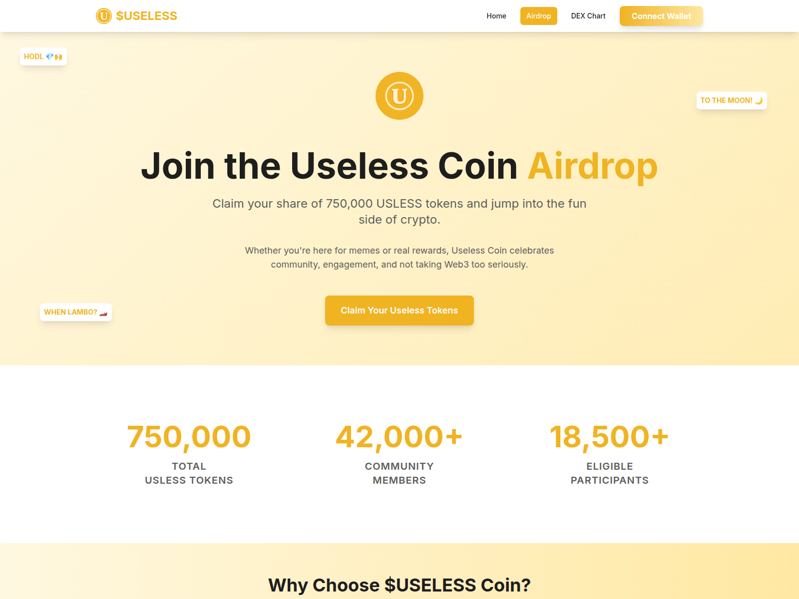 Screenshot of useless-coin.claims