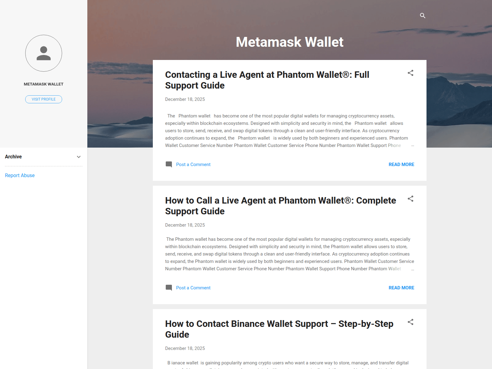 Screenshot of metamaskwalletcustomerservice.blogspot.com