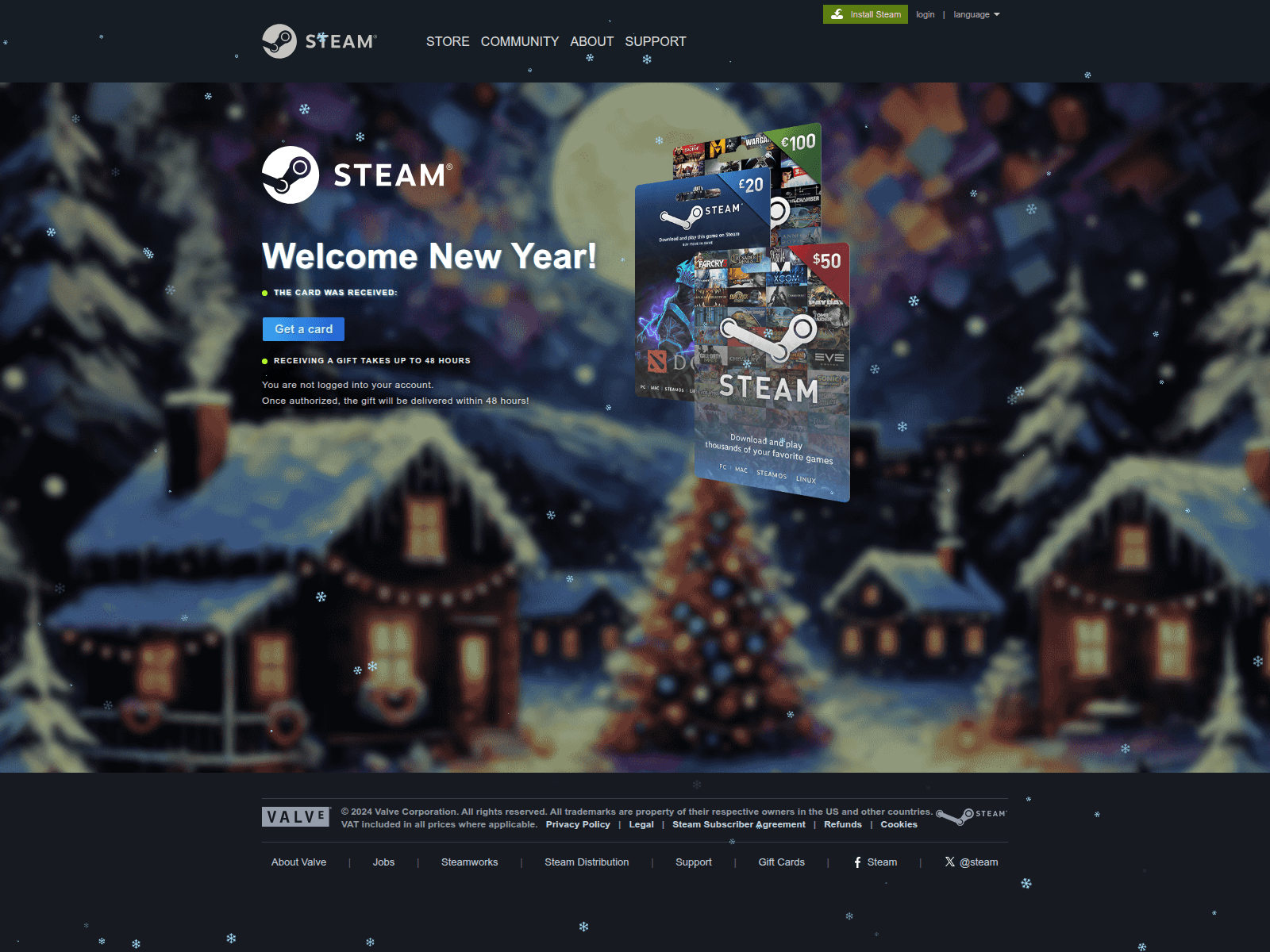 Screenshot of steam-winter.com/gift