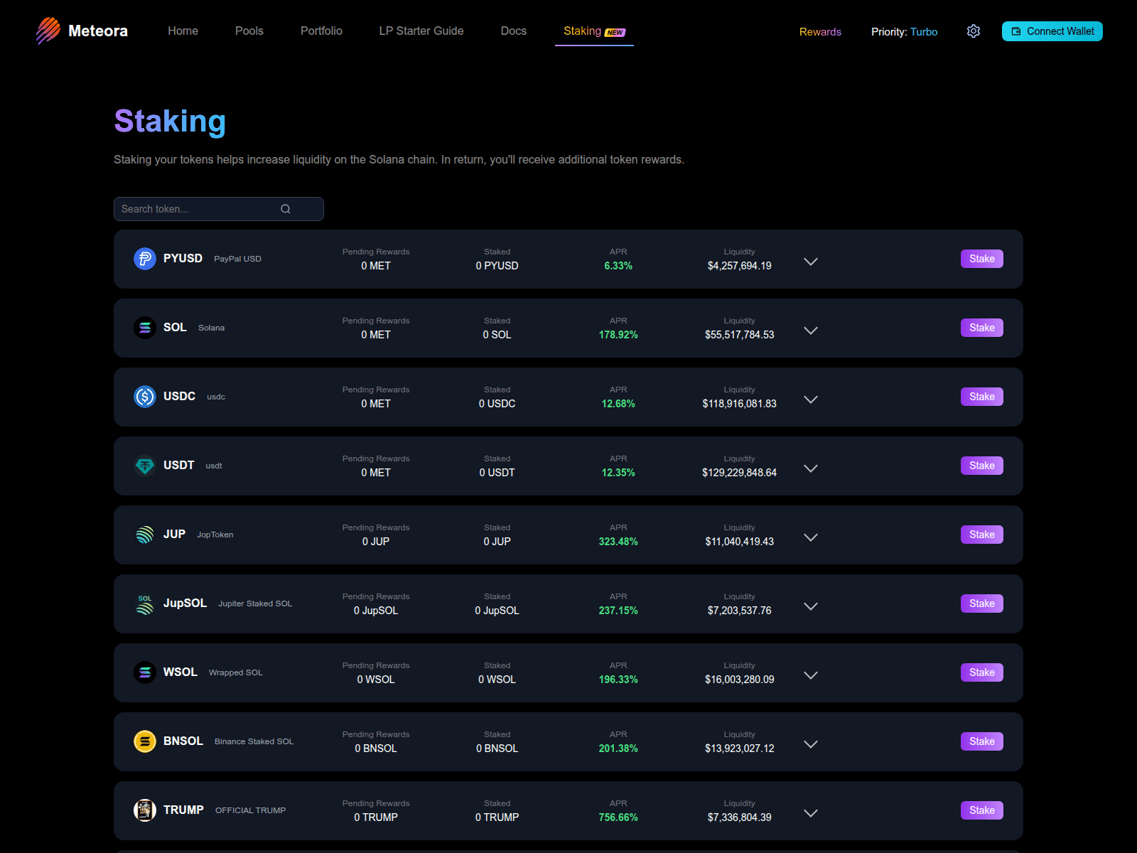Screenshot of pools.meteora.com.de