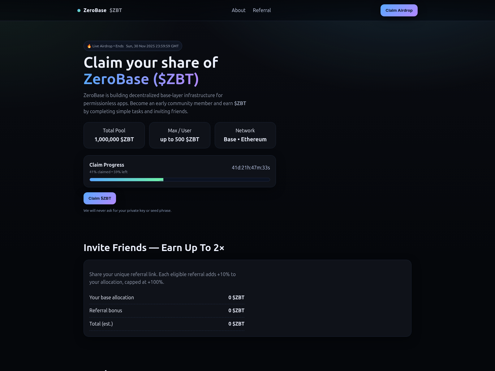 Screenshot of zerobase.help