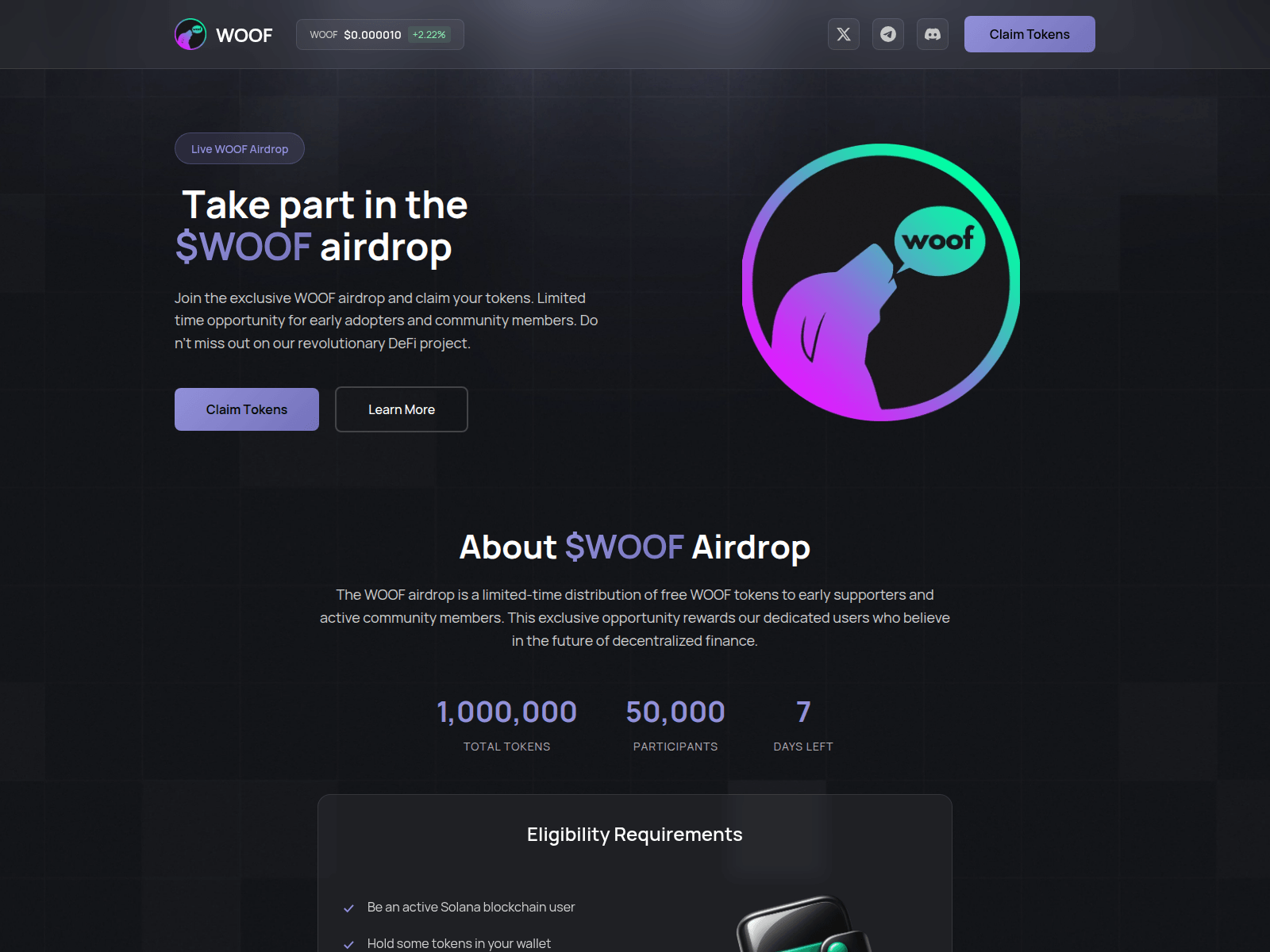 Screenshot of woofsolana.com