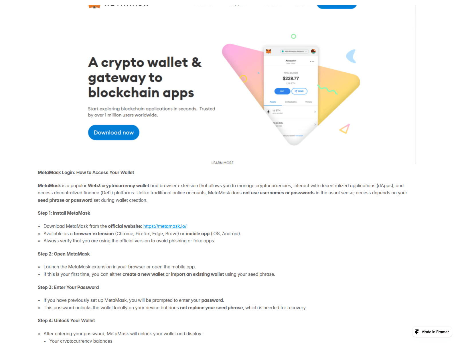Screenshot of metamask-login-site.framer.ai