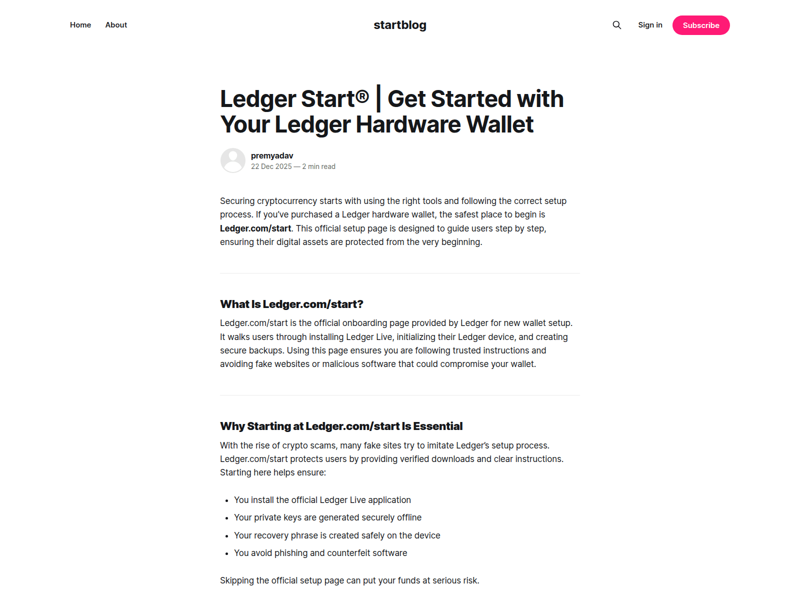 Screenshot of startblog.ghost.io