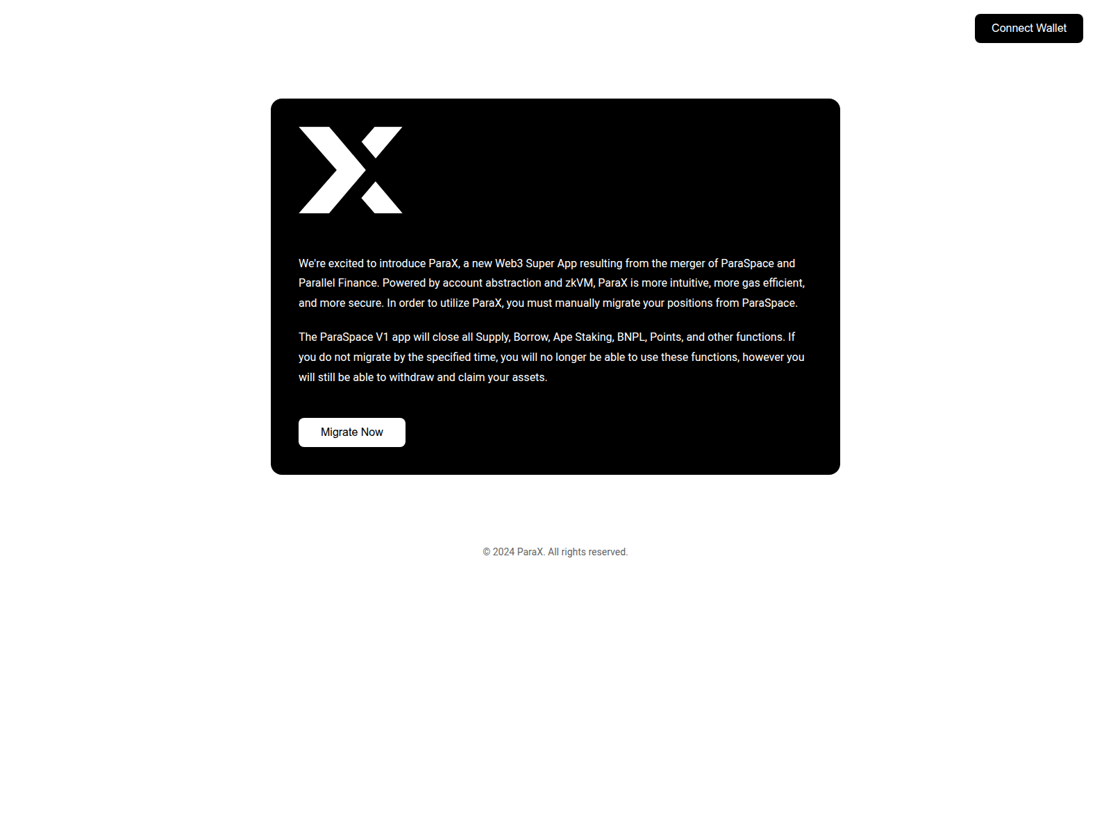 Screenshot of paraspace-migration.xyz