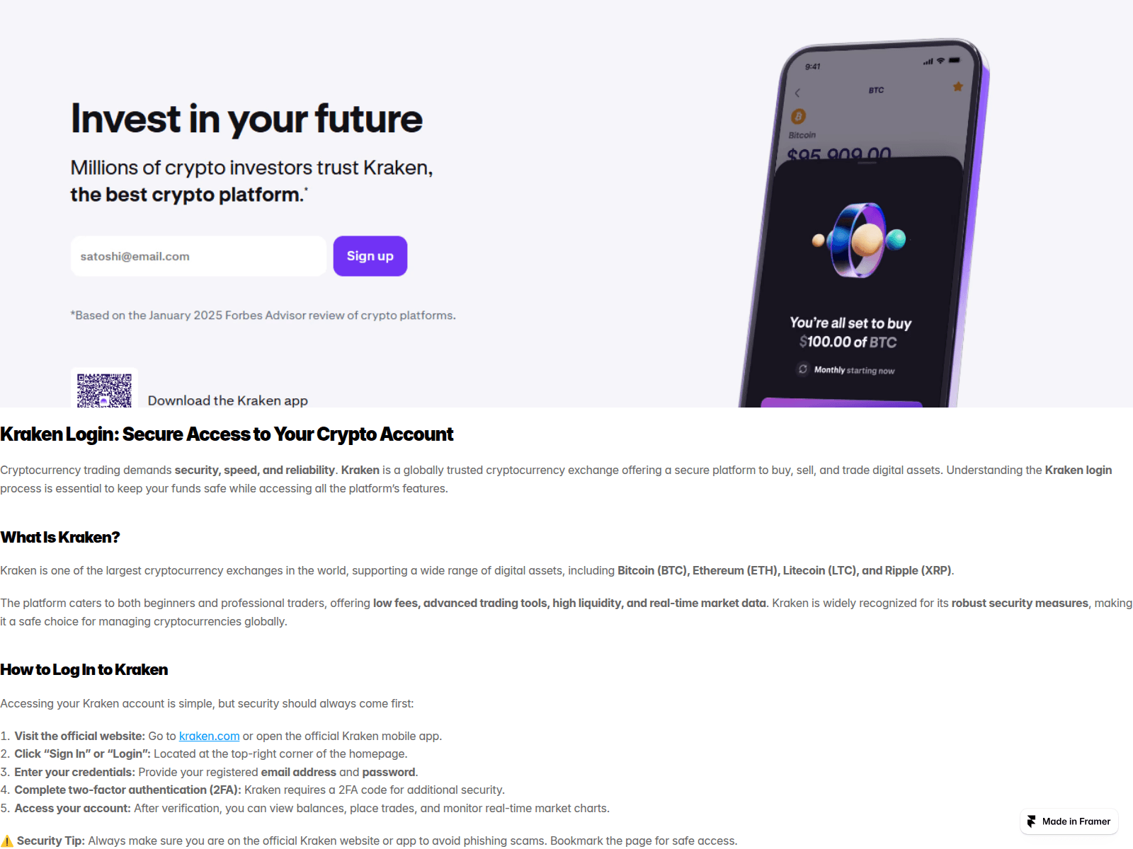 Screenshot of login-kraken.framer.ai