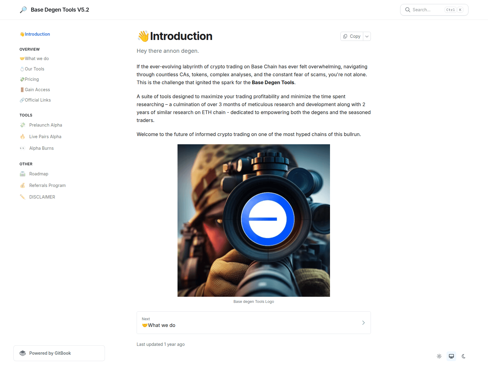Screenshot of base-degen-tools.gitbook.io