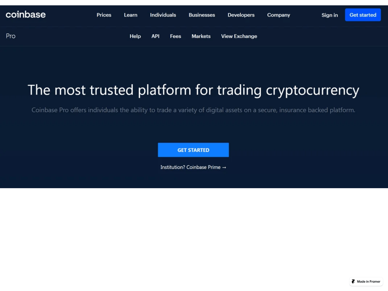 Screenshot of coinbaseweb-pro.framer.ai