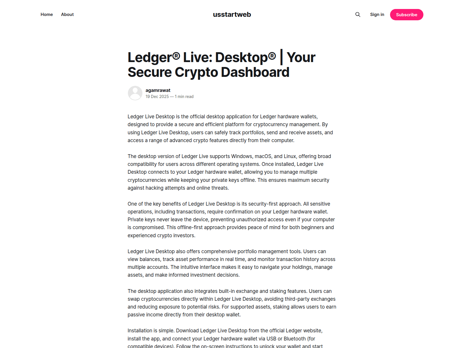 Screenshot of usstartweb.ghost.io/ledger-live