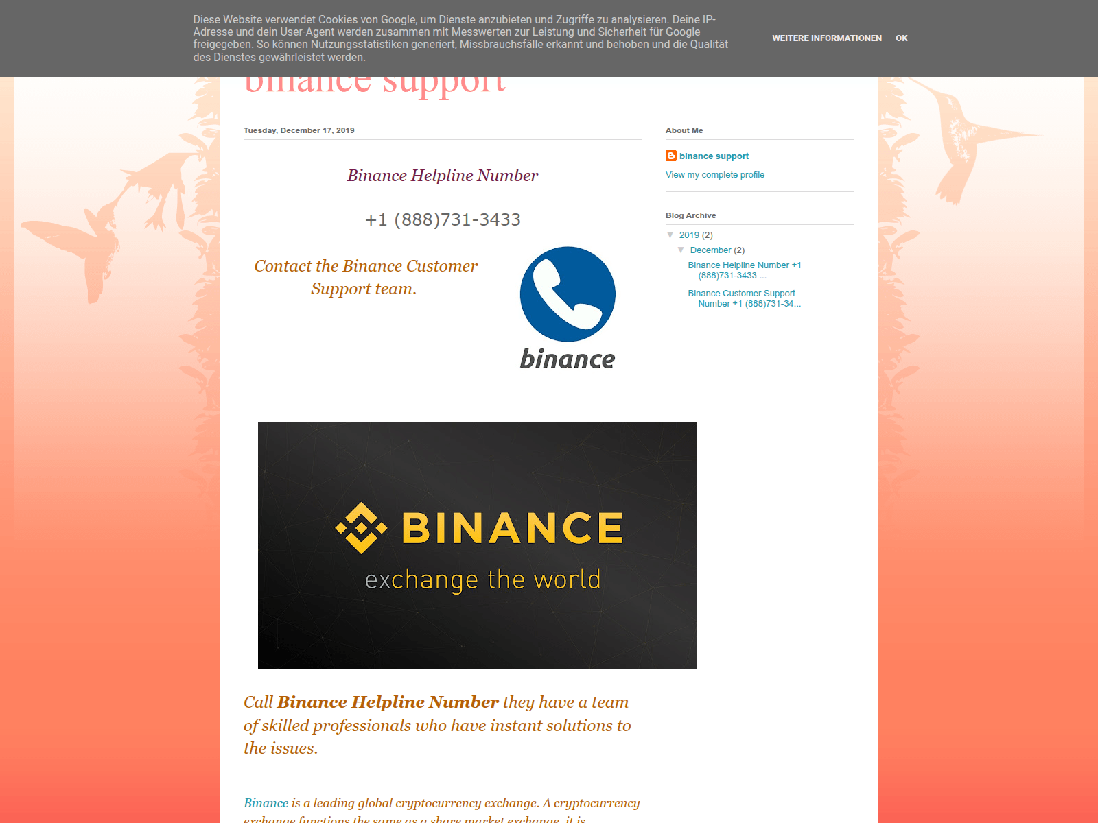 Screenshot of binance-support-service.blogspot.com