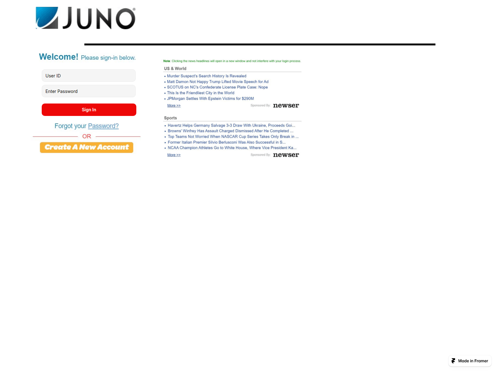 Screenshot of junomailcom.framer.website
