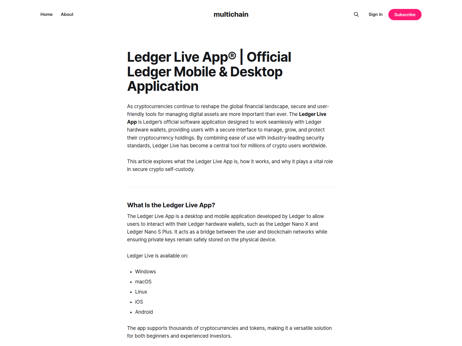 Screenshot of multichain.ghost.io/live-us