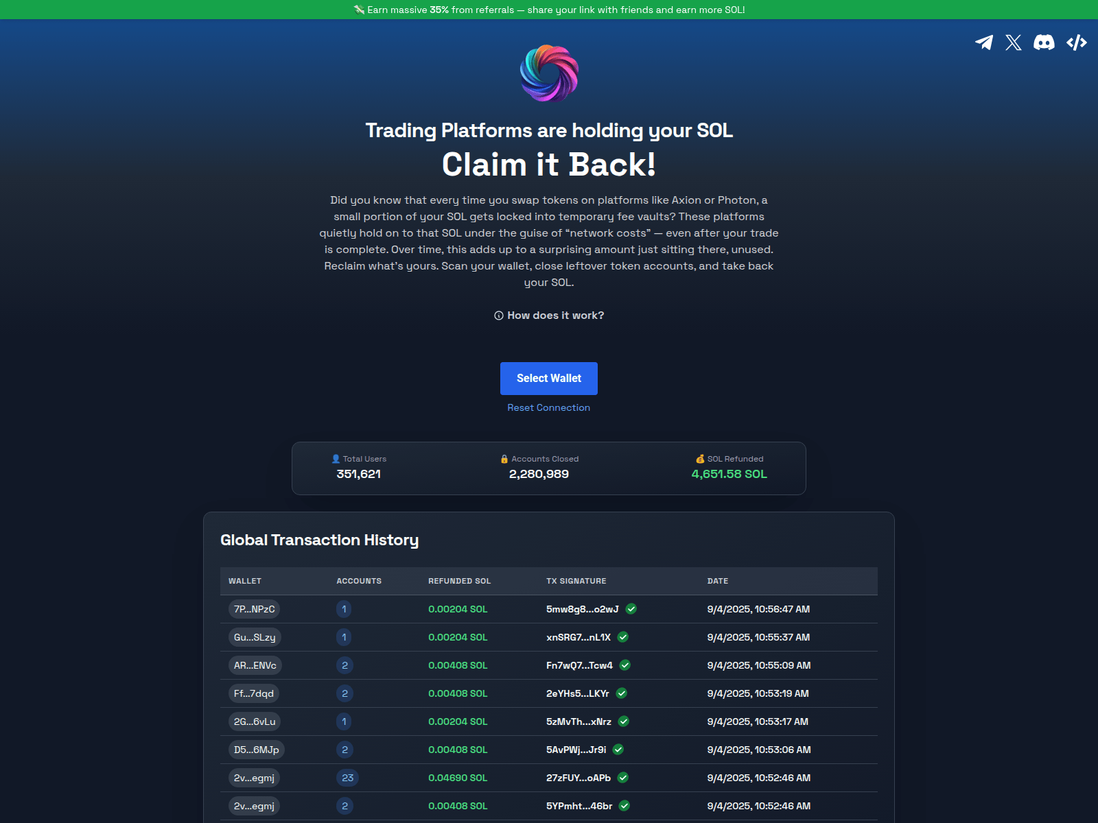 Screenshot of unclaimedsol.xyz