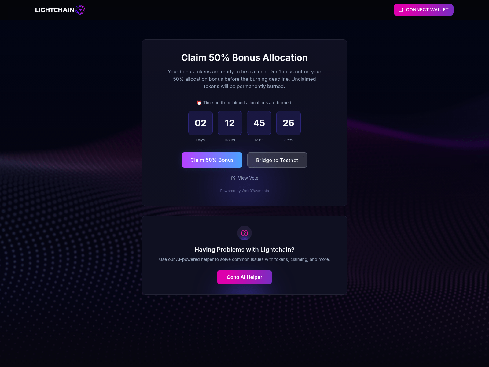 Screenshot of lightchainmainnet.live