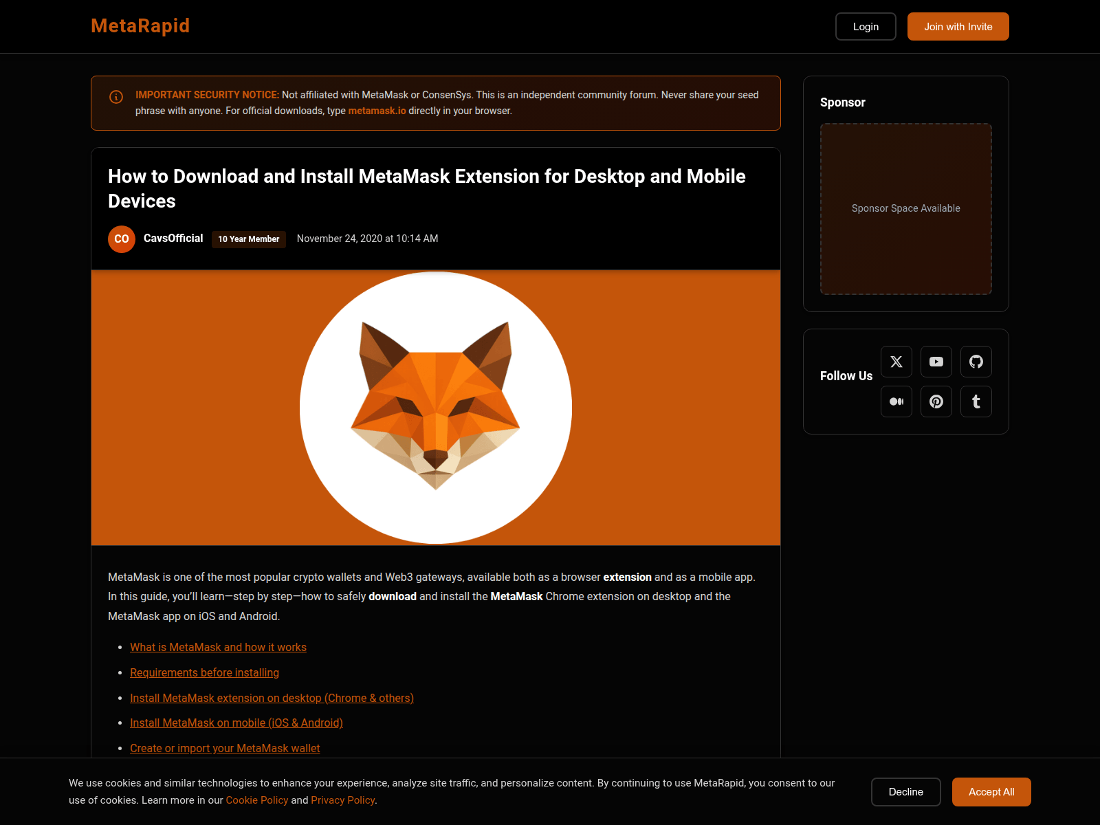 Screenshot of metarapid.github.io