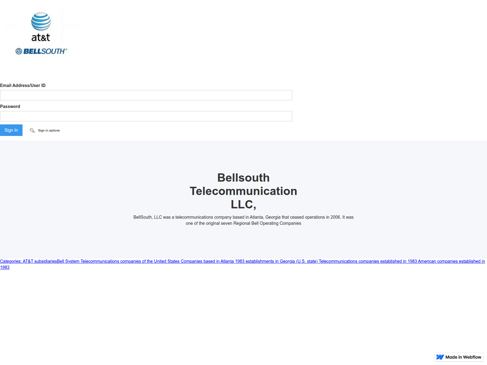 Screenshot of bellsouth-att-sign-in-339ec8.webflow.io