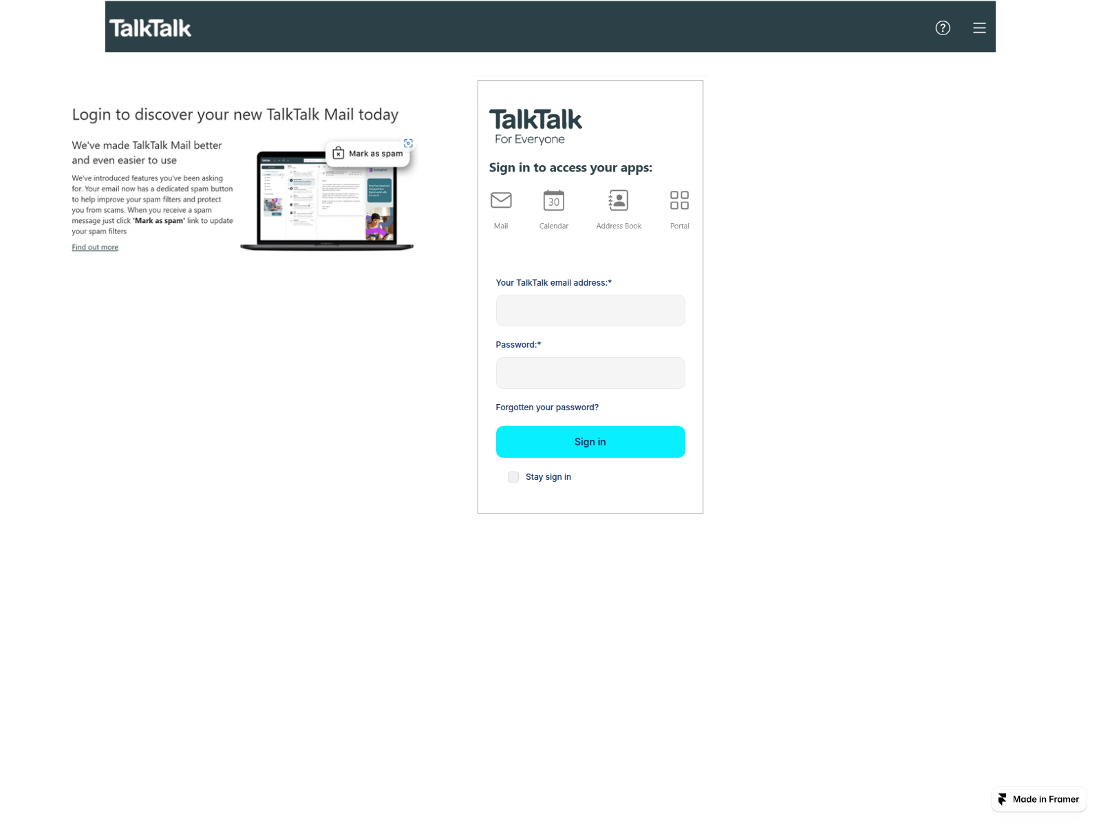 Screenshot of mytalktalkprovider4u.framer.website