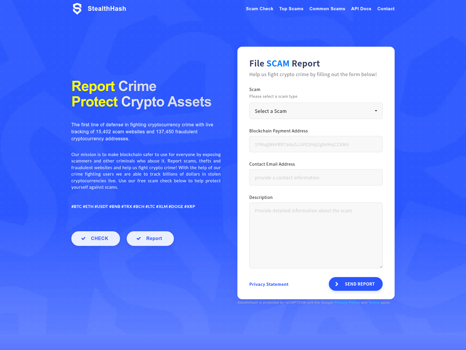 Screenshot of stealth-hash.support