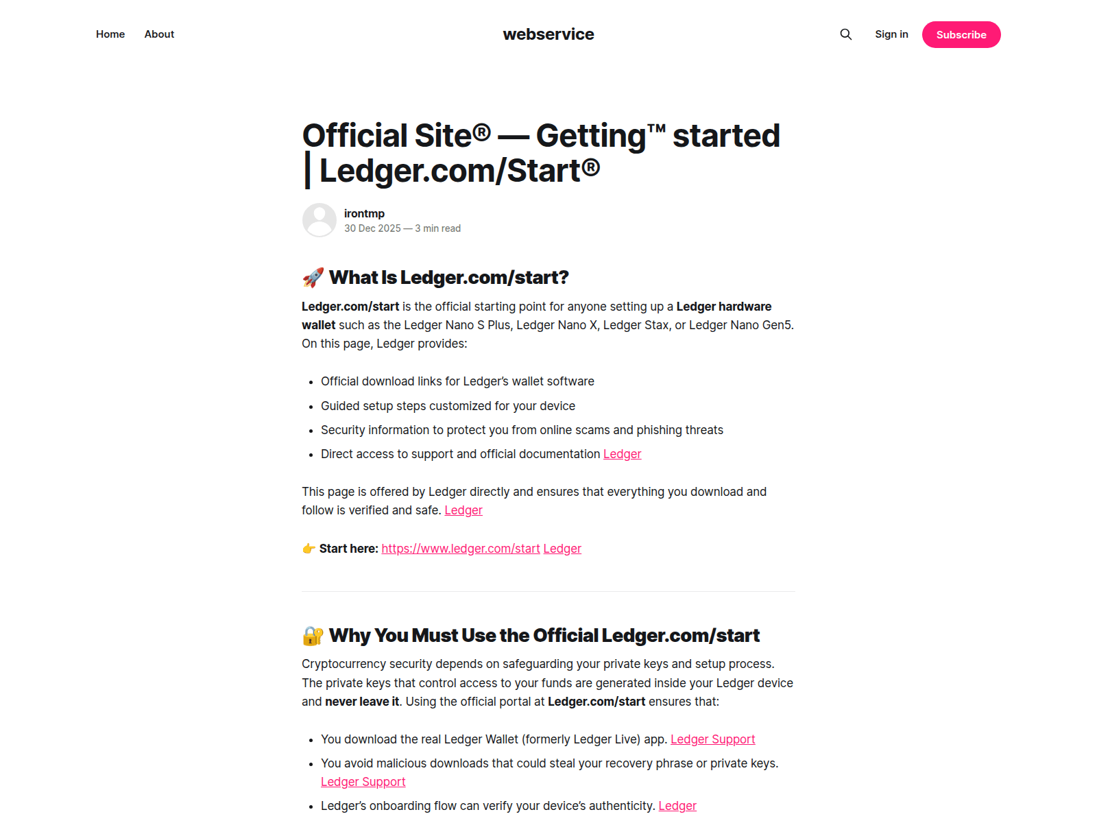 Screenshot of webservice.ghost.io