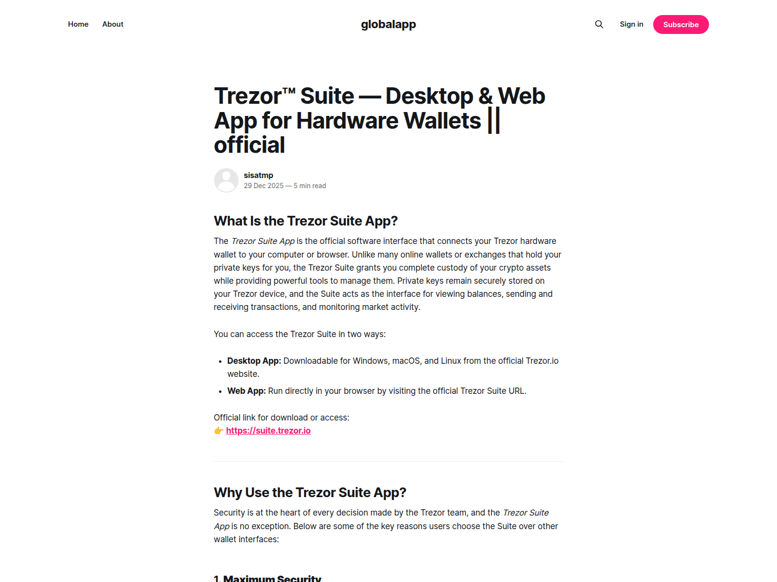 Screenshot of globalapp.ghost.io/suite