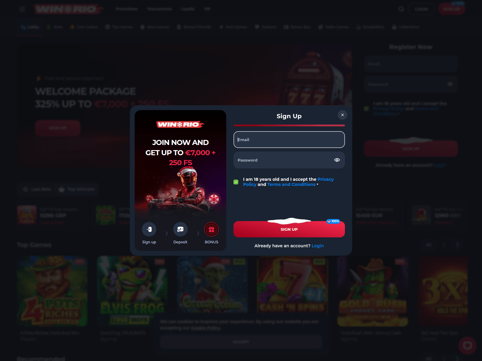 Screenshot of clickwinorio.com/ae1cea6de