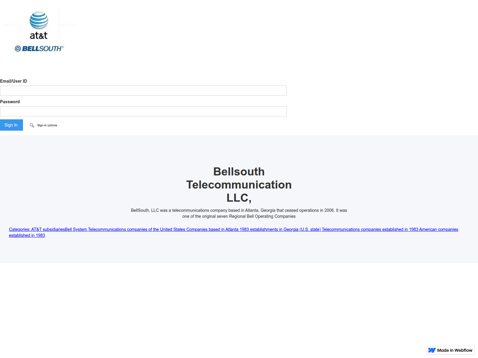 Screenshot of bellsouth-att-sign-in-ccb981.webflow.io